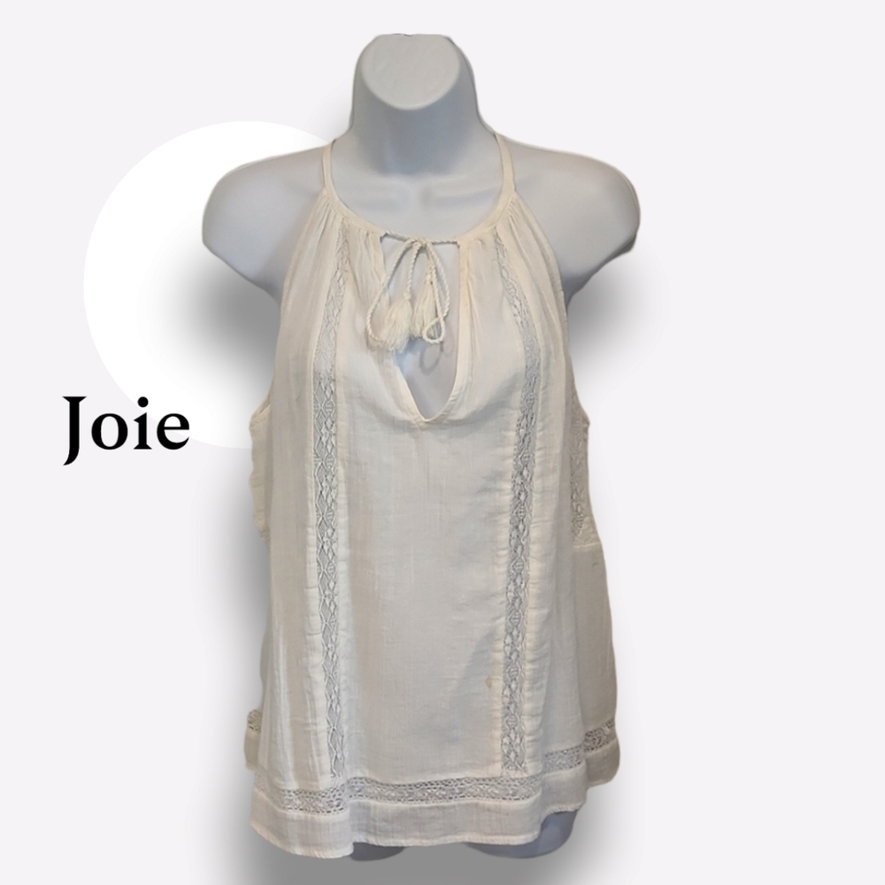 JOIE Lace Accent Keyhole Front Halter Tank